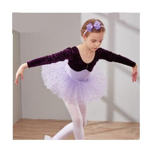 Girls Velvet Ballet Tutu Dress Kids Gymnastics Tulle Skirted Leotards Pink / purple Ballet Costumes With Dot Tutus