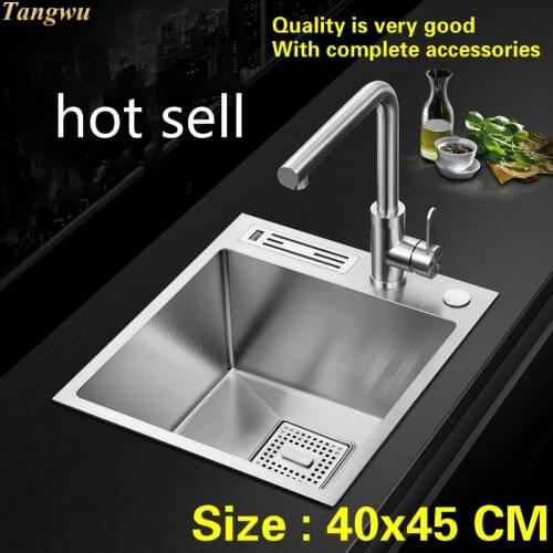 Free shipping Standard household kitchen manual sink single trough small durable 304 stainless steel mini hot sell 400x450 MM