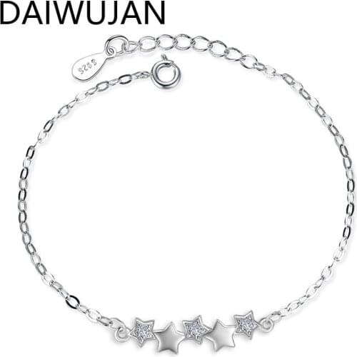 DAIWUJAN Original 925 Silver Stars Bracelets for Women Fashion Zircon Link Chain Bracelet Adjustable Lady Party Wedding Jewelry