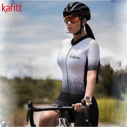 Cafete Ladies Outdoor Sports Cycling Jersey Summer Short Sleeve Jumpsuit Breathable White Cycling Jersey Shorts Jumpsuit Set