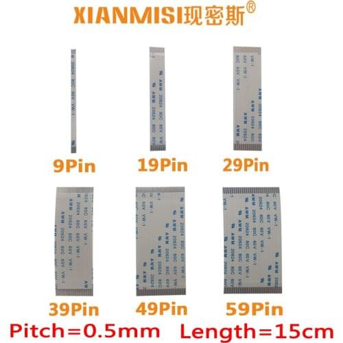 FFC/FPC Flat Flex Extension Cable 9Pin 19Pin 29Pin 39Pin 49Pin 59Pin Same Side 0.5mm Pitch AWM VW-1 20624 60V Length 15cm 5PCS