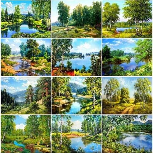 EverShine Diamond Painting River Full Drill Square Diamond Embroidery Landscape Picture Of Rhinestones Mosaic Decor For Home