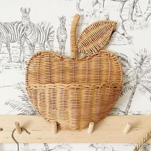 Flower Apple Shape Rattan Basket Hnging Storage Case Home Decor Kids Storage Organizer Hand Woven