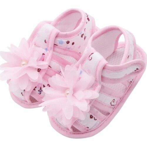 Summer Baby Girl Infants Lace Flower Sandals Cotton Bottom Soft-Soled Anti-slip Walking Princess Shoes First Walkers