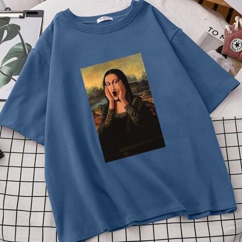 Mayos Mona Lisa Harajuku Aesthetic T-shirt Ladies Retro Ullzang Printed T-shirt 90s Cartoon Casual Tops Ete Roupas Femininas