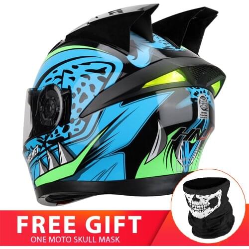 Motorcycle Helmet Men Modular Flip Up Helmet Dual Lens Moto Ear Helmet Motocross Motorbike Racing Casque Capacete Blue For Women