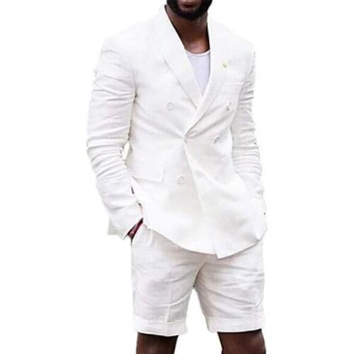 Mens Suits Slim Fit Two PCs Groomsmen Wedding Tuxedos For Men Shawl Lapel Formal Prom Suit for 2020 (Jacket+Short Pants)