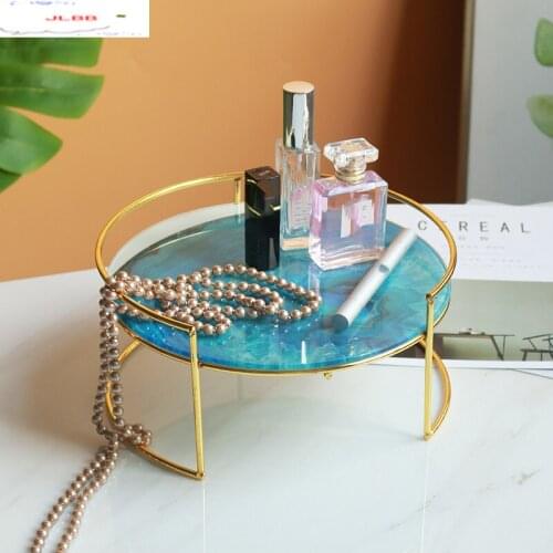 Nordic Cosmetic Glass Storage Rack Home Use Dressing Table Perfume Skin Care Products Ceramics Metal Rack High Foot Round Tray
