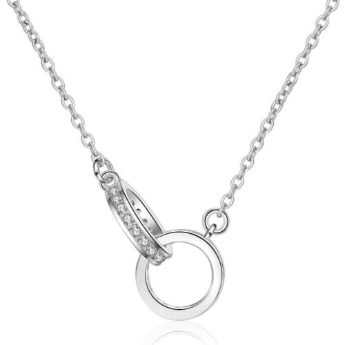 New Hot Geometric Double Circle Zircon Pendant Necklace For Women Short Clavicle Chain Choker 925 Sterling Silver Jewelry SAN20