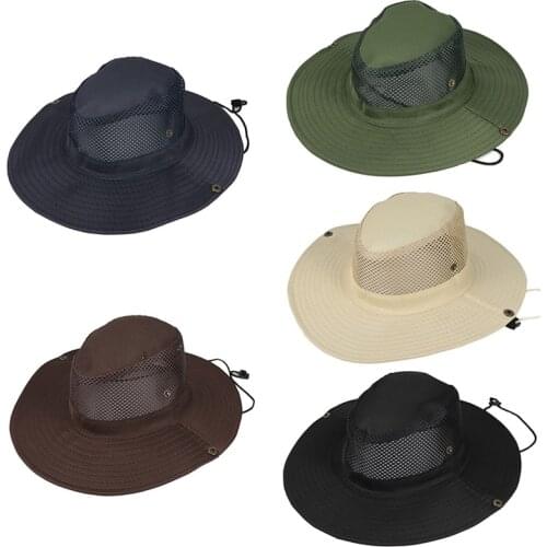 New Summer Breathable Mesh Beach Hats Man Wide Brim Sun Protection Ultraviolet-proof Collapsible Bucket Hat Fishing Hat Outdoors