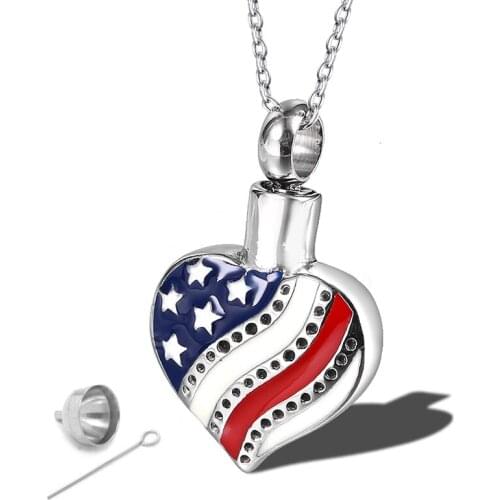RIR American Flag Cremation Necklace In Stainless Steel Ash Urn Pendant Necklace Jewelry with Filling Kit