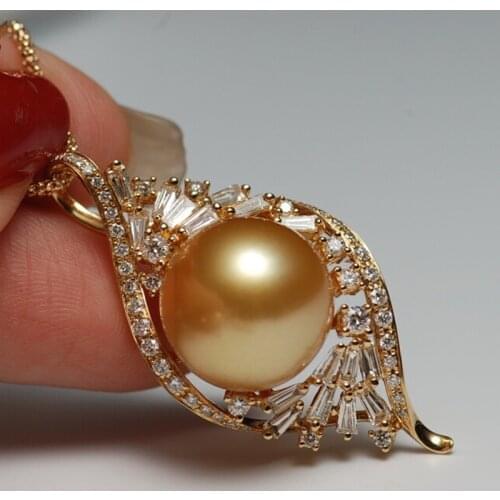 Sinya 13mm southsea golden pearl pendant inlay Real high luster diamonds 18K Au750 fine jewelry necklace for women ladies Hot