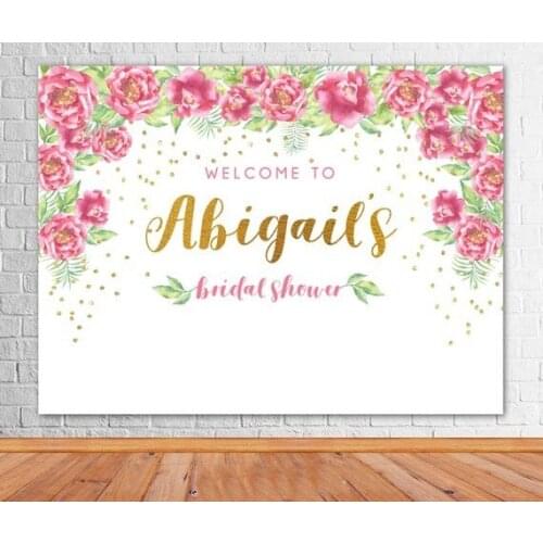 Custom Peonies Floral Flower Leaves Polka Dot Bridal Shower Watercolor background Computer print wedding backdrop