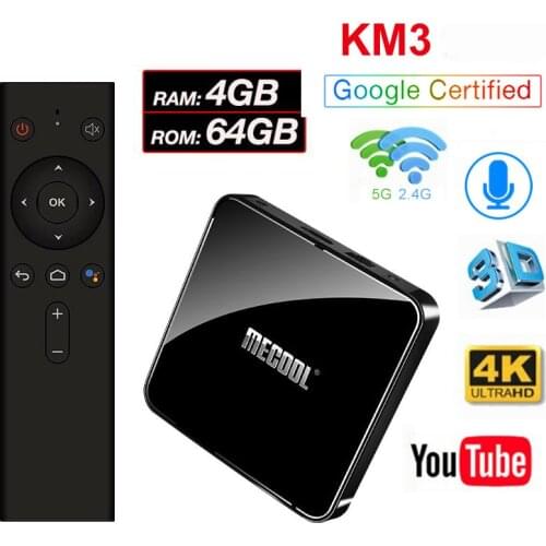 MECOOL KM3 Amlogic S905X2 Android 9.0 TV Box 4G DDR4 64G ROM Voice Control Smart TV Box 2.4G 5G WiFi smart Media Player