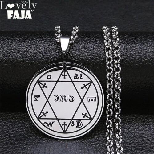 Vintage Mythical Key of Solomon Star of David Pendant Luck Wealth Amulet Stainless Steel Necklace Men and Women Gift N3652S02