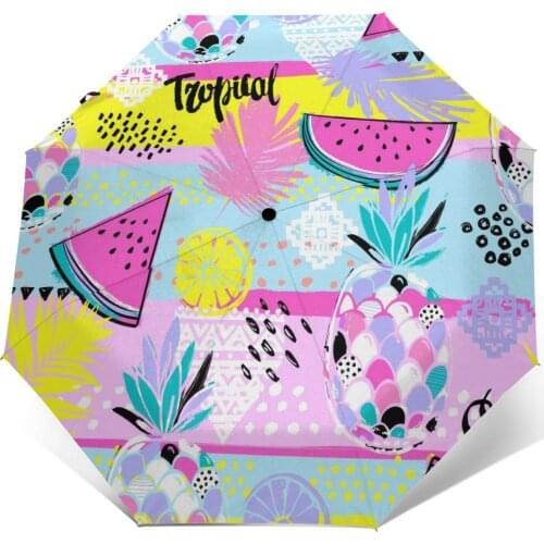 Bright Summer Fruits Illustration Windproof Automatic Folding Inverted Umbrella Portable Paraguas for Man Woman