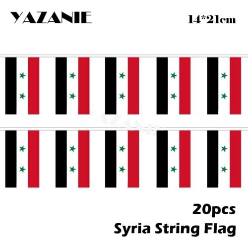 YAZANIE 14*21cm 20PCS 5Meter Syria Syrian Arab Republic String Flag Hanging Home Decoration Bunting Flag Free shipping