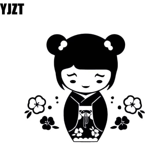 YJZT 13.3*11.8CM Black/Silver Cute Clever Asian Girl Fashion Design Car Sticker Vinyl Decal Zero Defect C20-0560