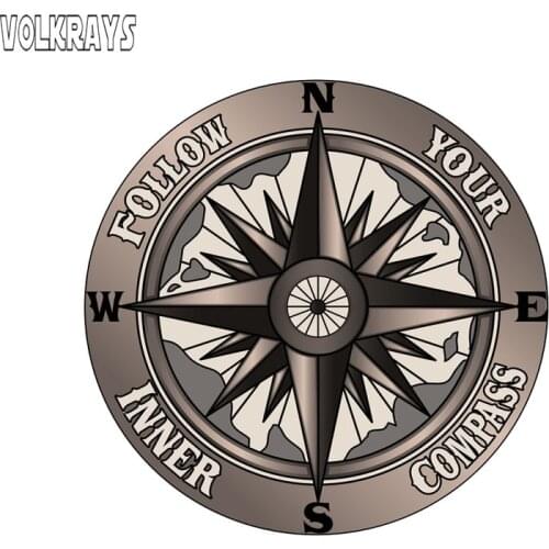 Volkrays Funny Car Sticker Follow Your Inner Compass Accessories High Quality PVC Decal for Kia Rio 3 Mustang Kia Ceed,12cm*12cm