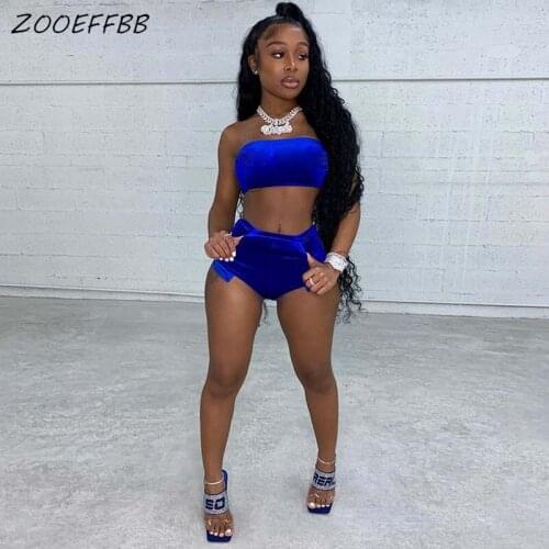 ZOOEFFBB Sexy Velvet Tracksuit Two Piece Set Top and Biker Shorts Matching Sets for Women Trendy Summer Clothes Vacation Outfits