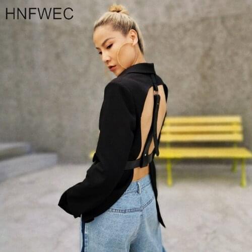 Women Black Backless Buckle Big Size Blazer New Lapel Long Sleeve Loose Fit Jacket Fashion Spring Autumn 2020 T286