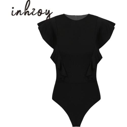 Women Bodysuit Tops Ruffle Cap Sleeve Solid Color Zipper Romper Blouse Summer 2021 Streetwear Female Office Lady Casual Jumpsuit