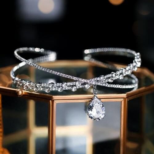 Fashion New Crystal Headbands For Wedding Hair Accessories Forehead Women Tiaras Crown Silver Color Hairbands Bridal Headpiece