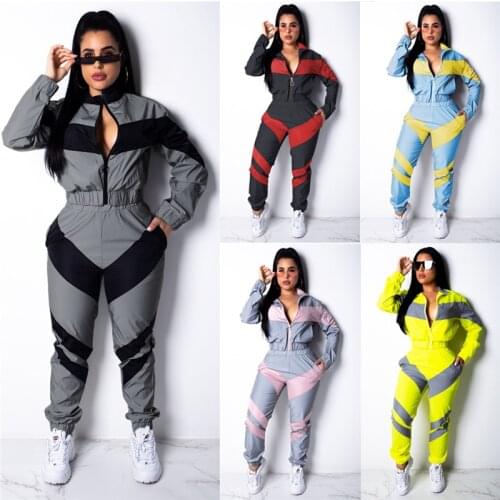 2 Piece Set Women Tracksuit Autumn Clothes Colorblock Zipper Crop Top Jacket and Pants Suit Female Casual Windbreaker Outfits