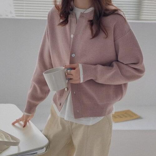 Autumn Winter Cardigan Sweater Women Simple Korean O-Neck Pink Sweaters Coat Casual Oversized Loose Jumper Knitwear Outerwear
