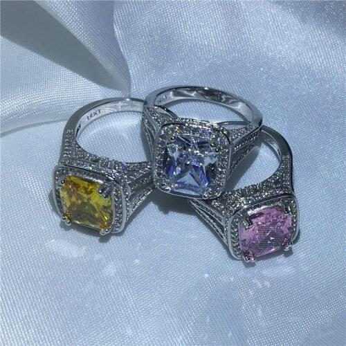 3 colors Engagement Wedding Band Rings for women men Big 8ct AAAAA zircon Stone White Gold Filled Party ring wholesale jewelry