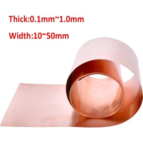 1Meter Copper Sheet Tick 0.1/0.2/0.3/0.5/0.8/1.0mm Cooper Flat Cooper Disc Metal Sheet Foil Plate Width 10/20/30/40/50mm