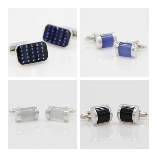 10pairs/lot Elegant Arch Shape Blue White Black Opal Cufflinks Rectangle Blue Crystal Cuff Links Mens Jewelry Accessory