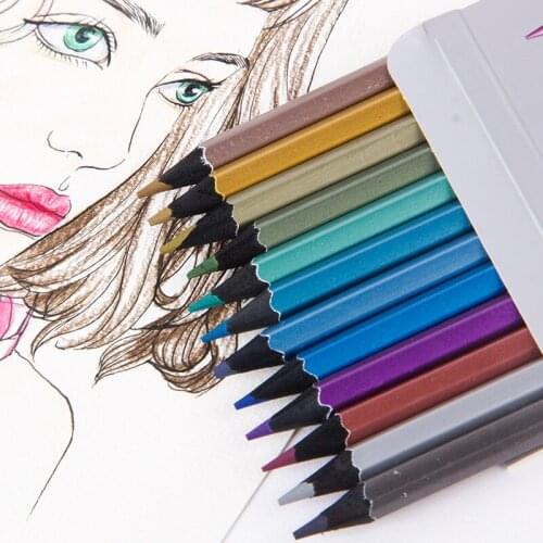 12 Colors Metallic Color Pencil Set Wood Pencil Metal Crayon Painting Drawing Stationery School Supplies