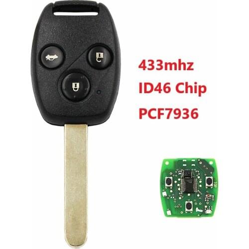 3 Buttons Remote Key 433MHz With ID46/PCF7936 Chip Chip for Honda Cr-V Civic Insight Ridgeline 2003 2008 2009 Accord