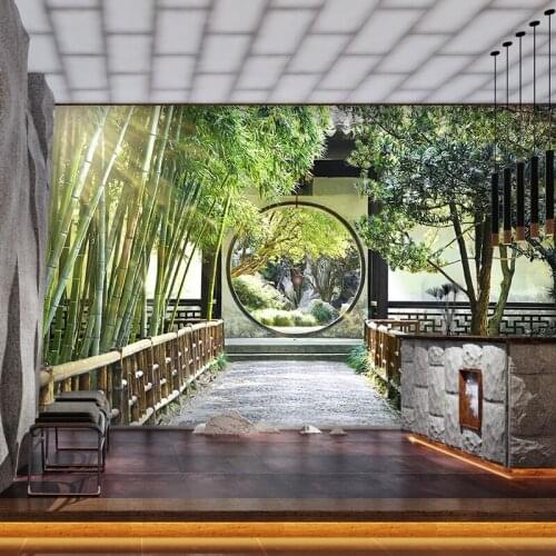 3D courtyard arch background wall decoration TV antique garden plant decoration wallpaper hot pot shop restaurant box mural