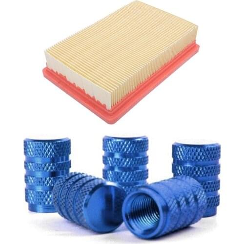5 Pieces Blue Alloy Car Tire Valve Caps Car Valve Nut & 1x Motorcycle Air Filter Intake Cleaner For-BMW R1200GS