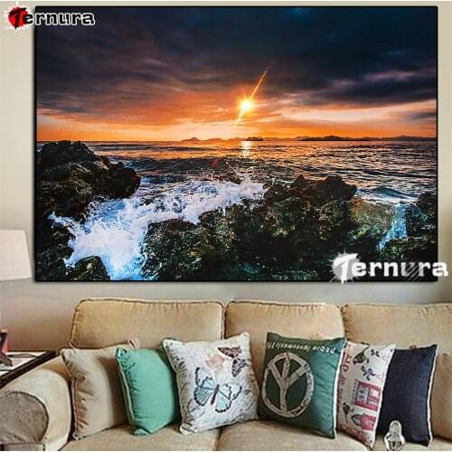 5d cross stitch Home Wall Decor Beautiful view of sea reef at sunset Diamond Painting Diy Crystal Full square Drill Art Mosaic