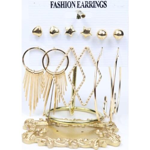 6pair/Set Earrings Set Tassel Hoop Earring Geometric Ear Studs Jewelry Sets Womens Drop Earing