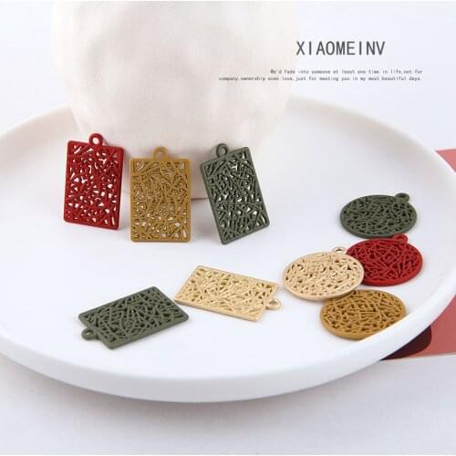 6pcs Simple Korean Girls Earrings Alloy Matte Spray Paint Abstract Art Rectangular Round Pendant Earrings Diy Jewelry Findings