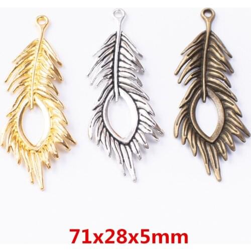 8 pieces of retro metal zinc alloy feather pendant for DIY handmade jewelry necklace making 7031