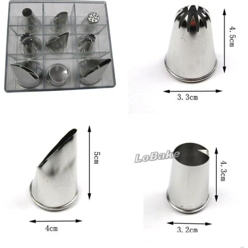9pcs/set big size cake decoration Piping Pastry Nozzle Tip for cooking tools