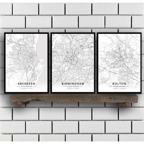 Aberdeen Birmingham Bolton Bournemouth Bradford Brighton Bristol Cambridge Cardiff Chester United Kingdom Map Poster