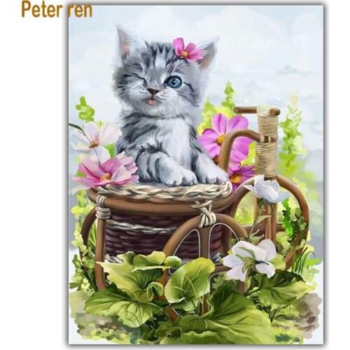 Peter ren Diamond painting cross stitch Home Decor Square\Round diamond mosaic icon Full Diamond embroidery Kitten in the basket