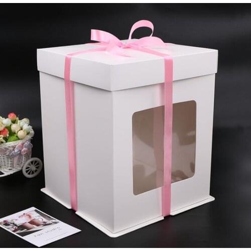 8 Inch Fondant Cake Paper Box with Clear Window Bakery Gift Packaging Birthday Cake White Packing Box LX1636