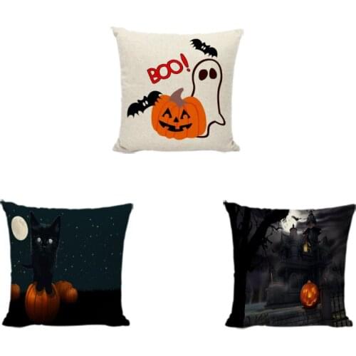 Fun Happy Fall Halloween Pumpkin Throw Pillow Case Moon Black Cat Castle Dragon Sofa Office Chair Car Decoration Cushion Cover