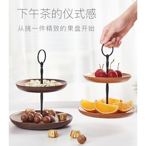 Wooden Dried Fruit Tray Household Afternoon Tea Dim Sum Rack Cake European Living Room Double Deck Fruit Plate Candy Snack Tray