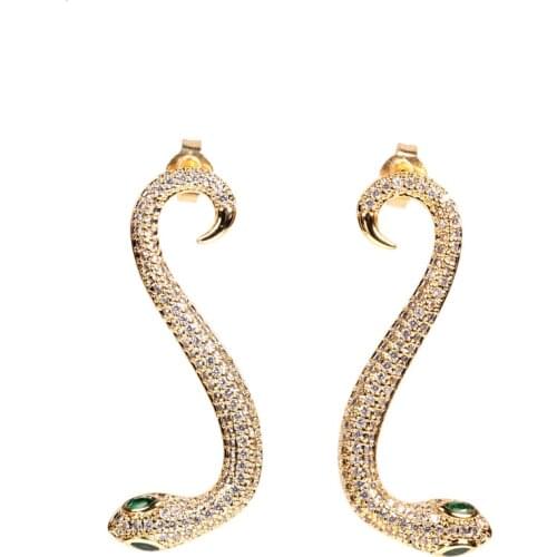 EYIKA European And American Fashion Personality S Shape Snake Stud Earrings for Women Zircon Green Eye Serpent Aretes De Moda
