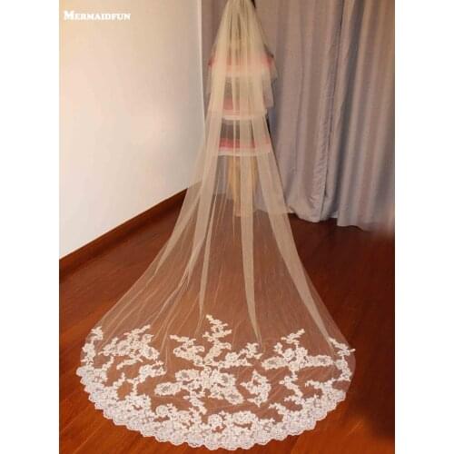 3 Meters Two Layers Lace Tulle Long Bridal Veil 2 T White Ivory Wedding Veil With Comb Velos De Novia