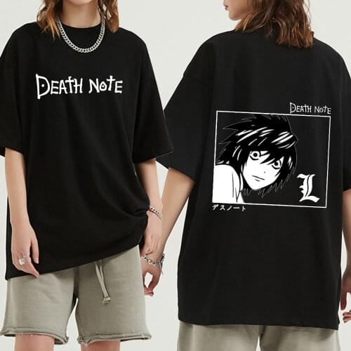 Classic Japan Anime Yagami Misa and Lawliet T Shirt Men Short Sleeved Manga Death Note T-shirt 100% Cotton Regular Fit Tee Tops