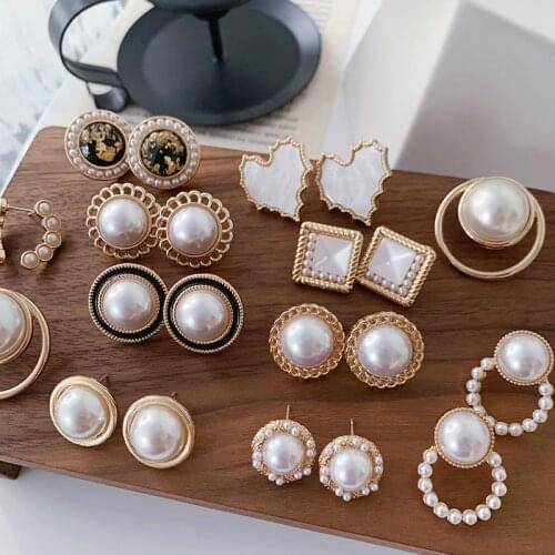 Geometry Pearl Earrings Retro Temperament Elegant Wedding Brincos Wholesale Jewelry For Women